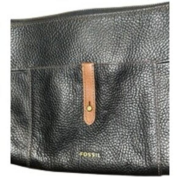 Vtg Fossil Crossbody Black Pebbled Leather Adjustable Strap Y2K Purse Bag - Picture 2 of 6